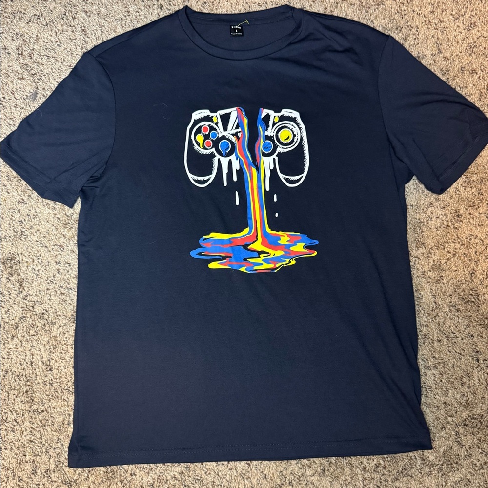 Navy Blue Graphic Men's Shirt Melting Game Controller